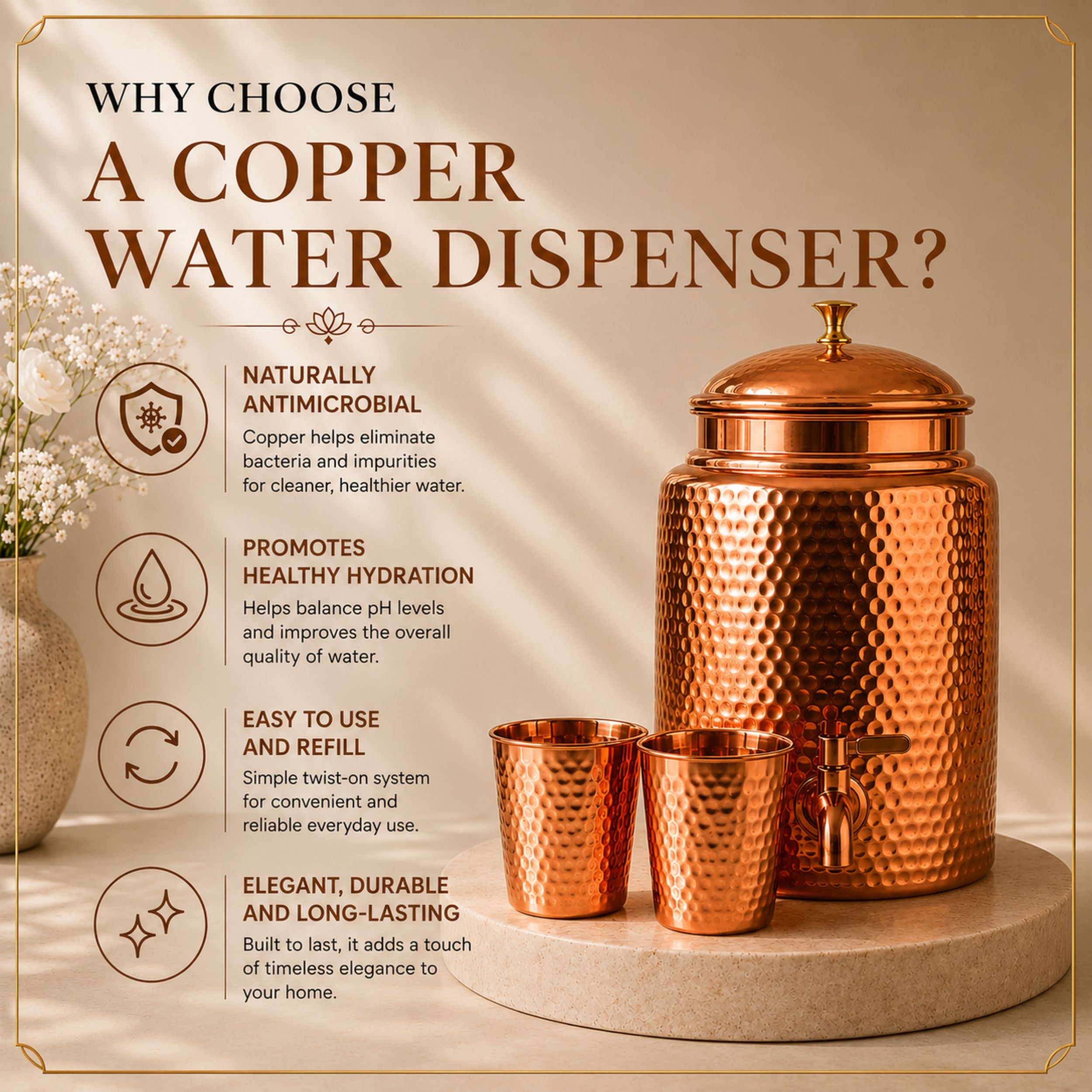 99.9% Pure Copper Water Dispenser