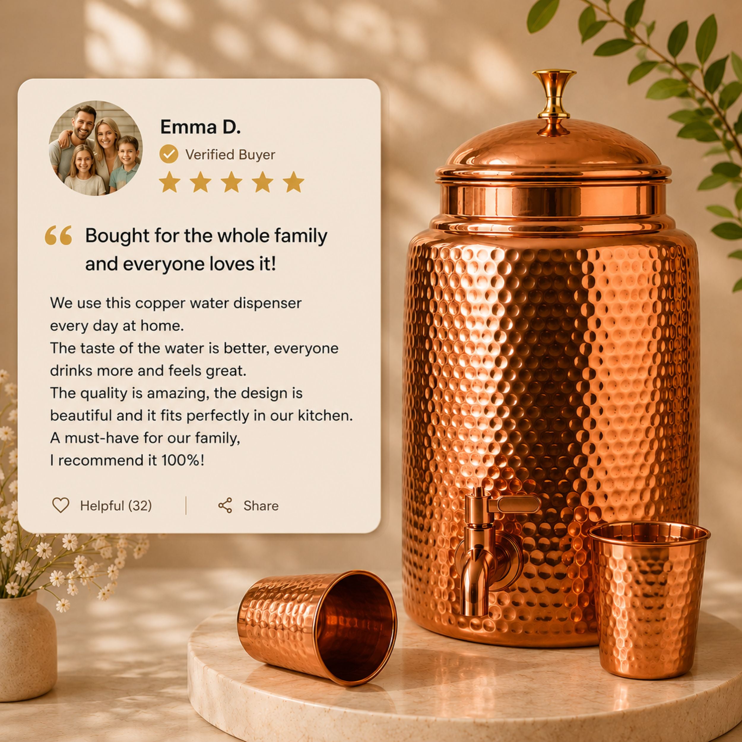 99.9% Pure Copper Water Dispenser